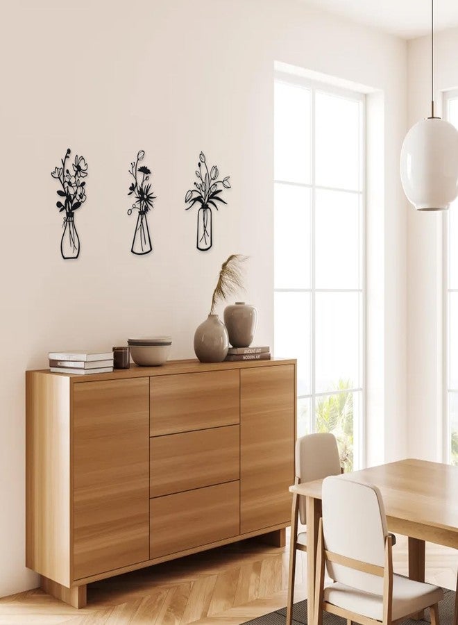 Floroom 3 Pieces Black Metal Flower Wall Decor Minimalist Vases Rustic Farmhouse Hanging Art for Living Room, Dining Room, Kitchen, Bedroom, Bathroom - Image 5